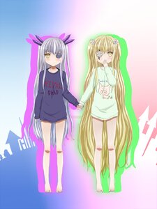 Rating: Safe Score: 0 Tags: 2girls bandages barasuishou barefoot blonde_hair blush clothes_writing eyepatch holding_hands image kirakishou long_hair multiple_girls pair ribbon shirt silver_hair striped very_long_hair yellow_eyes User: admin