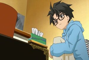 Rating: Safe Score: 0 Tags: 1boy black_hair blue_jacket book brown_eyes glasses hood human sakurada_jun screenshot solo User: admin