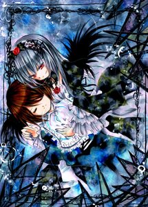 Rating: Safe Score: 0 Tags: 2girls brown_hair chain closed_eyes dress flower frills hairband image long_hair multiple_girls pair red_eyes rose short_hair souseiseki suigintou wings User: admin