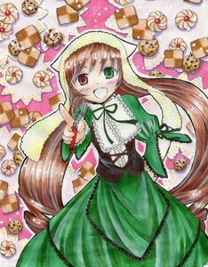Rating: Safe Score: 0 Tags: 1girl :d blush brown_hair cake candy checkerboard_cookie chocolate chocolate_bar cookie cupcake dress food frills green_dress green_eyes heterochromia image long_hair long_sleeves looking_at_viewer macaron open_mouth pastry red_eyes ribbon smile solo suiseiseki sweets traditional_media twintails very_long_hair User: admin
