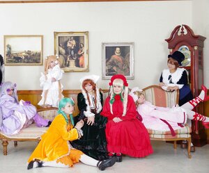 Rating: Safe Score: 0 Tags: bangs black_footwear blonde_hair boots braid brown_hair dress flower hair_ornament hat indoors long_hair long_sleeves looking_at_viewer multiple_boys multiple_cosplay multiple_girls orange_hair painting_(object) pantyhose photo_(object) picture_frame purple_eyes purple_hair shoes short_hair sitting smile standing tagme white_legwear wooden_floor User: admin