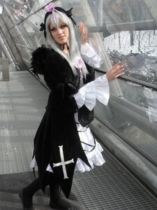 Rating: Safe Score: 0 Tags: 1girl 3d dress flower frills gothic_lolita lips lolita_fashion long_hair red_eyes solo standing suigintou white_hair User: admin