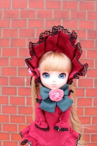 Rating: Safe Score: 0 Tags: 1girl blonde_hair blue_eyes bonnet bow bowtie brick_wall chain-link_fence doll dress fence flower honeycomb_(pattern) honeycomb_background long_hair long_sleeves looking_at_viewer pink_bow red_dress rose shinku sitting solo tile_floor tiles wall User: admin