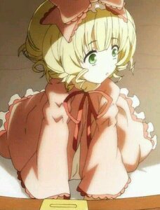 Rating: Safe Score: 0 Tags: 1girl blonde_hair bow frills green_eyes hina_ichigo hinaichigo image kagiyama_hina long_sleeves ribbon short_hair solo traditional_media User: admin