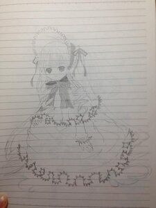 Rating: Safe Score: 0 Tags: 1girl dress flower image long_hair monochrome shinku sketch solo very_long_hair User: admin