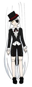 Rating: Safe Score: 0 Tags: 1girl barasuishou black_footwear doll_joints eyepatch full_body hat image long_hair long_sleeves shorts solo standing top_hat white_hair yellow_eyes User: admin