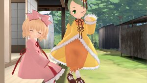 Rating: Safe Score: 0 Tags: 2girls blonde_hair blush closed_eyes dress green_eyes green_hair hinaichigo image kanaria long_sleeves multiple_girls one_eye_closed outdoors pair railing ribbon short_hair standing wide_sleeves User: admin