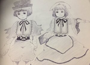 Rating: Safe Score: 0 Tags: 2girls bangs blunt_bangs capelet dress frills hat image monochrome multiple_girls nagae_iku pair ribbon short_hair smile souseiseki suiseiseki User: admin