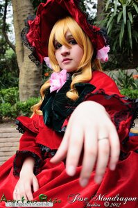 Rating: Safe Score: 0 Tags: 1girl artist_name blonde_hair blurry bonnet bow depth_of_field dress lips long_hair looking_at_viewer nose outdoors realistic red_dress shinku solo solo_focus tree watermark web_address User: admin