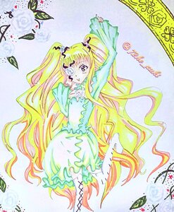Rating: Safe Score: 0 Tags: 1girl blonde_hair blue_flower blue_rose dress eyepatch flower image kirakishou long_hair long_sleeves rose solo traditional_media twintails very_long_hair User: admin