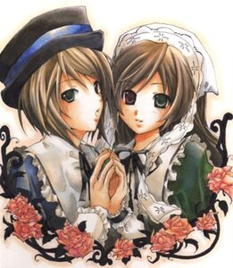 Rating: Safe Score: 0 Tags: 2girls black_ribbon brown_hair dress flower hat holding_hands image interlocked_fingers long_hair long_sleeves looking_at_viewer multiple_girls pair short_hair siblings sisters souseiseki suiseiseki twins User: admin