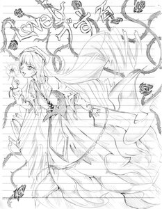 Rating: Safe Score: 0 Tags: 1girl auto_tagged flower frills greyscale image long_hair long_sleeves looking_at_viewer monochrome sketch solo suiseiseki User: admin