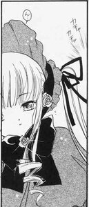 Rating: Safe Score: 0 Tags: 1girl blush bonnet bow comic dress drill_hair greyscale hair_ribbon image long_hair monochrome shinku solo twintails User: admin