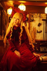 Rating: Safe Score: 0 Tags: 1girl blonde_hair blue_eyes candle dress flower lamp lantern lips long_hair red_dress rose shinku solo User: admin