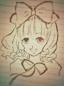 Rating: Safe Score: 0 Tags: 1girl bow eyebrows_visible_through_hair graphite_(medium) hinaichigo image kagiyama_hina looking_at_viewer monochrome ribbon smile solo traditional_media User: admin