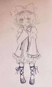 Rating: Safe Score: 0 Tags: 1girl bloomers blush bow cross-laced_footwear dress hair_bow hand_to_own_mouth hinaichigo image long_sleeves monochrome ribbon short_hair sketch solo tears traditional_media User: admin