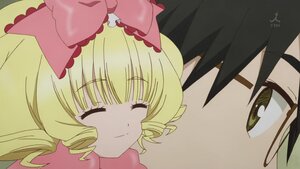 Rating: Safe Score: 0 Tags: 1boy 1girl ^_^ black_hair blonde_hair blush bow close-up closed_eyes drill_hair hair_bow hina_ichigo hinaichigo image pink_bow smile solo User: admin