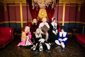 Rating: Safe Score: 0 Tags: blonde_hair crown curtains dress hat long_hair multiple_boys multiple_cosplay multiple_girls sitting tagme User: admin