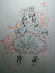 Rating: Safe Score: 0 Tags: 1girl bloomers flower full_body hair_ornament image kanaria long_sleeves looking_at_viewer monochrome rose shoes solo traditional_media User: admin