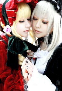 Rating: Safe Score: 0 Tags: 2girls bangs blonde_hair closed_eyes fingernails lace lips long_hair multiple_cosplay multiple_girls nail_polish red_nails smile tagme User: admin