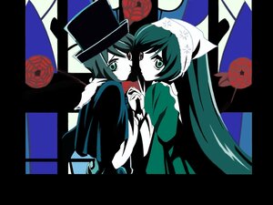 Rating: Safe Score: 0 Tags: 2girls dual_persona flag green_eyes hat hatsune_miku holding_hands image long_hair multiple_girls pair sign souseiseki suiseiseki very_long_hair User: admin