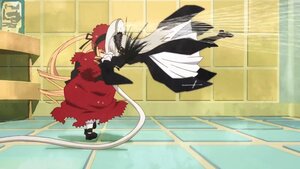 Rating: Safe Score: 0 Tags: 1girl black_dress dress image long_sleeves pair shinku solo standing suigintou tail tile_floor tiles User: admin