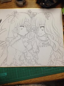 Rating: Safe Score: 0 Tags: 2girls barasuishou dress flower frills hair_flower hair_ornament image kirakishou long_hair long_sleeves mirror monochrome multiple_girls pair photo rose shikishi smile traditional_media User: admin