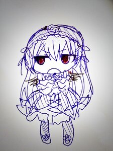 Rating: Safe Score: 0 Tags: 1girl bangs chibi dress eyebrows_visible_through_hair flower full_body gradient hairband image long_hair long_sleeves looking_at_viewer red_eyes ribbon rose solo standing suigintou User: admin