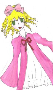 Rating: Safe Score: 0 Tags: 1girl :d blonde_hair blush bow dress drill_hair green_eyes hair_bow hina_ichigo hinaichigo image long_sleeves looking_at_viewer open_mouth pink_bow simple_background smile solo standing white_background User: admin