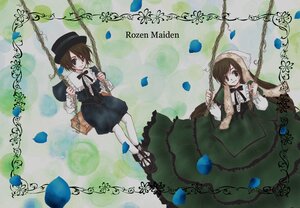Rating: Safe Score: 0 Tags: brown_hair dress flower green_dress hair_over_one_eye hat image long_sleeves looking_at_viewer pair pantyhose petals rose short_hair smile souseiseki suiseiseki twins User: admin