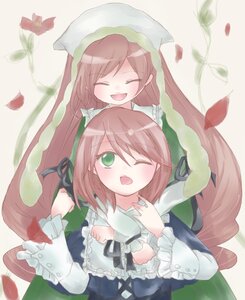 Rating: Safe Score: 0 Tags: 2girls brown_hair closed_eyes dress flower green_eyes hat head_scarf hug image leaf long_hair long_sleeves multiple_girls one_eye_closed open_mouth pair petals ribbon short_hair siblings sisters smile souseiseki striped suiseiseki twins twintails vertical_stripes very_long_hair User: admin