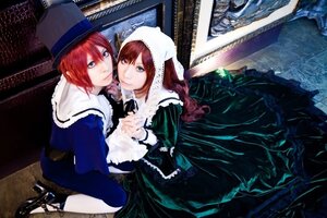 Rating: Safe Score: 0 Tags: 2girls blue_eyes brown_hair dress frills hat holding_hands long_sleeves looking_at_viewer multiple_cosplay multiple_girls red_hair siblings sisters souseiseki suiseiseki tagme twins User: admin