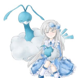 Rating: Safe Score: 0 Tags: 1girl aotenjou blue_dress blush bow closed_eyes dress enju_maiden frills long_hair pokemon_(creature) shoes sitting sleeping solo striped white_legwear wings User: admin