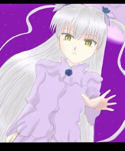 Rating: Safe Score: 0 Tags: 1girl barasuishou blue_flower blue_rose dress flower hair_ribbon image letterboxed long_hair long_sleeves ribbon rose silver_hair sky solo yellow_eyes User: admin