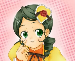 Rating: Safe Score: 0 Tags: 1girl drill_hair flower green_eyes green_hair halftone halftone_background hat image kanaria mini_hat pink_background polka_dot polka_dot_background polka_dot_dress ribbon rose smile solo User: admin