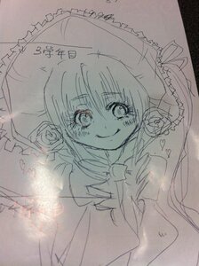 Rating: Safe Score: 0 Tags: 1girl bangs dress flower holding_umbrella image long_sleeves looking_at_viewer monochrome parasol petals rose shinku smile solo traditional_media umbrella User: admin