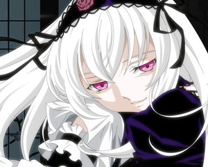 Rating: Safe Score: 0 Tags: 1girl black_ribbon dress flower frills hairband image long_hair looking_at_viewer pink_eyes ribbon rose silver_hair solo suigintou white_hair User: admin