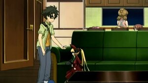 Rating: Safe Score: 0 Tags: 1boy 2girls black_hair blonde_hair dress glasses hat image indoors long_hair multiple_girls pants sakurada_jun shinku solo standing User: admin