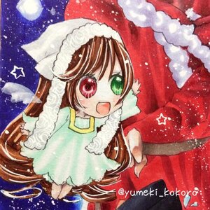 Rating: Safe Score: 0 Tags: 1girl brown_hair christmas dress full_moon green_eyes hat heterochromia image long_hair long_sleeves moon night open_mouth red_eyes santa_costume santa_hat sky smile solo star_(sky) star_(symbol) starry_sky suiseiseki very_long_hair User: admin