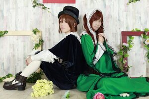 Rating: Safe Score: 0 Tags: 2girls back-to-back brown_eyes brown_hair capelet dress flower green_dress hat long_hair long_sleeves looking_at_viewer multiple_cosplay multiple_girls plant siblings sisters sitting souseiseki suiseiseki tagme twins User: admin