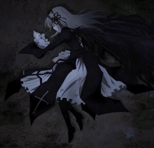 Rating: Safe Score: 0 Tags: 1girl boots dress flower frills hair_ribbon image long_hair long_sleeves profile ribbon solo suigintou very_long_hair wings User: admin