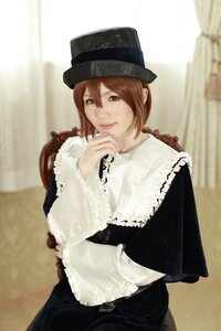 Rating: Safe Score: 0 Tags: 1girl blurry brown_hair curtains depth_of_field dress hat heterochromia lace long_sleeves looking_at_viewer red_eyes smile solo souseiseki User: admin