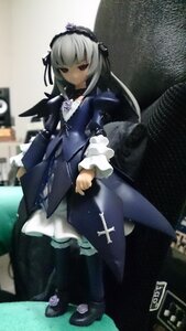 Rating: Safe Score: 0 Tags: 1girl black_ribbon cross doll dress flower frills hairband long_hair long_sleeves looking_at_viewer ribbon rose shoes silver_hair solo standing suigintou wings User: admin