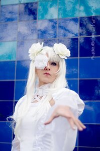 Rating: Safe Score: 0 Tags: 1girl blurry blurry_foreground checkered checkered_background checkered_floor depth_of_field dress flower hair_flower hair_ornament kirakishou lips long_hair looking_at_viewer outstretched_hand solo tiles watermark white_flower white_hair white_rose User: admin