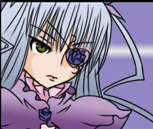 Rating: Safe Score: 0 Tags: 1girl barasuishou dress flower image letterboxed long_sleeves rose silver_hair solo yellow_eyes User: admin