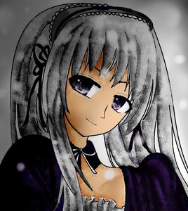 Rating: Safe Score: 0 Tags: 1girl bangs black_ribbon choker closed_mouth dress hairband image long_hair looking_at_viewer neck_ribbon purple_eyes ribbon smile solo suigintou upper_body User: admin