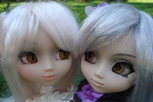 Rating: Safe Score: 0 Tags: 2girls brown_eyes close-up closed_mouth doll face grass lips looking_at_viewer monster_girl multiple_dolls multiple_girls orange_eyes sisters smile tagme white_hair User: admin