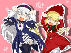 Rating: Safe Score: 0 Tags: 2girls :d ^_^ ^o^ black_legwear blonde_hair blush bonnet bow bowtie caramelldansen closed_eyes commentary_request cowboy_shot dancing dress drill_hair frills gothic_lolita green_bow green_neckwear hairband image katsuragi_niya lolita_fashion long_hair long_sleeves multiple_girls open_mouth pair photoshop_(medium) pink_background rozen_maiden shinku sidelocks silver_hair smile suigintou thighhighs twin_drills twintails wings zettai_ryouiki User: admin