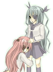 Rating: Safe Score: 0 Tags: 2girls auto_tagged barasuishou eyepatch hair_ornament image kirakishou kneehighs long_hair long_sleeves multiple_girls pair pink_hair school_uniform serafuku simple_background skirt two_side_up yellow_eyes User: admin