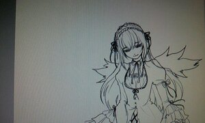 Rating: Safe Score: 0 Tags: 1girl closed_mouth dress frills hairband image long_hair long_sleeves looking_at_viewer monochrome ribbon solo suigintou traditional_media very_long_hair wings User: admin